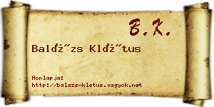 Balázs Klétus névjegykártya